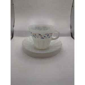 Vintage Termocrisa Milk Glass blue flower tea set for 4 cups and plate